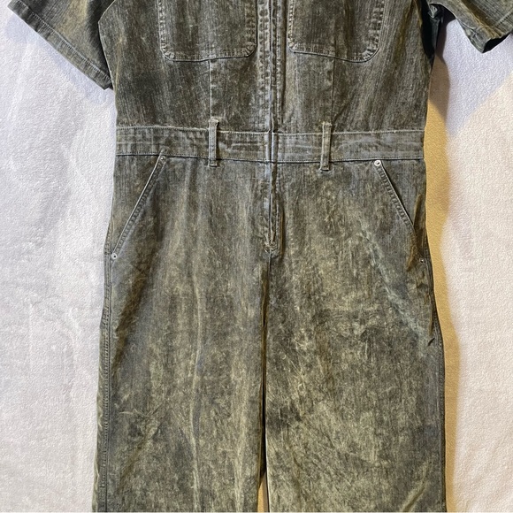 Universal Thread - Women's Holiday Short Sleeve Flocked Denim Jumpsui Olive - Picture 8 of 14